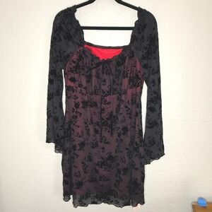 NWT Womens 1XL Black Mini Dress Velvet Burnout Babydoll Whimsigoth Y2K Milkmaid